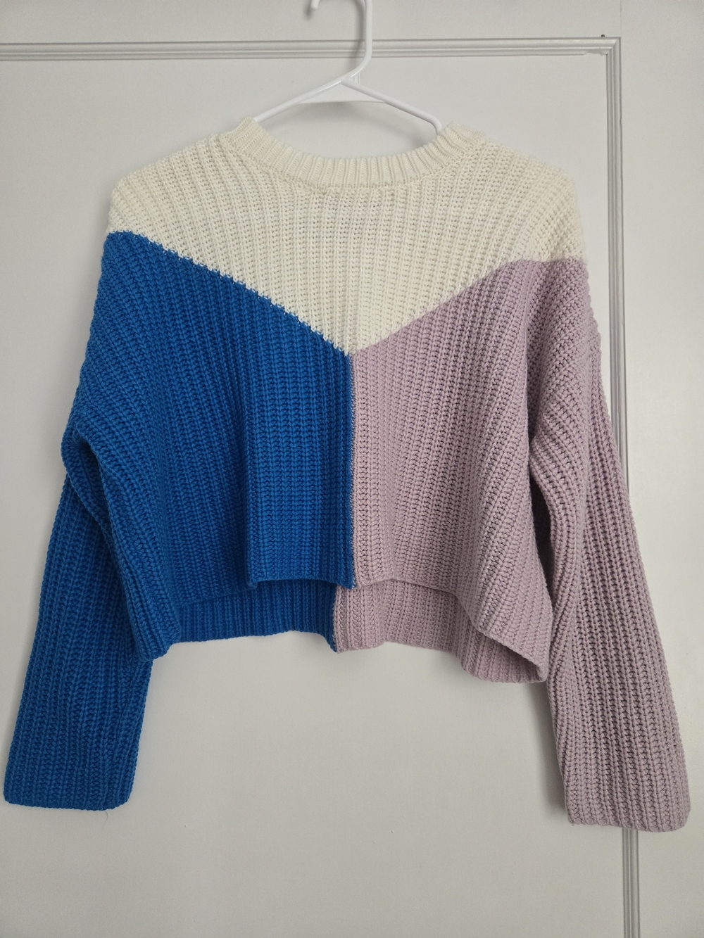 Sincerely Jules Cream, Bright Blue & Lilac Colorblock Cropped Sweater